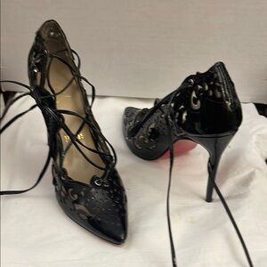 Christian Louboutin Black Patent Leather Heels with Cut-Out Design